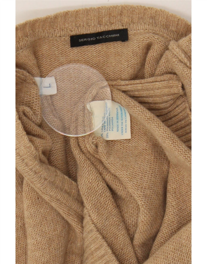 SERGIO TACCHINI Mens V-Neck Jumper Sweater Large Beige Wool Vintage Sergio Tacchini and Second-Hand Sergio Tacchini from Messina Hembry 