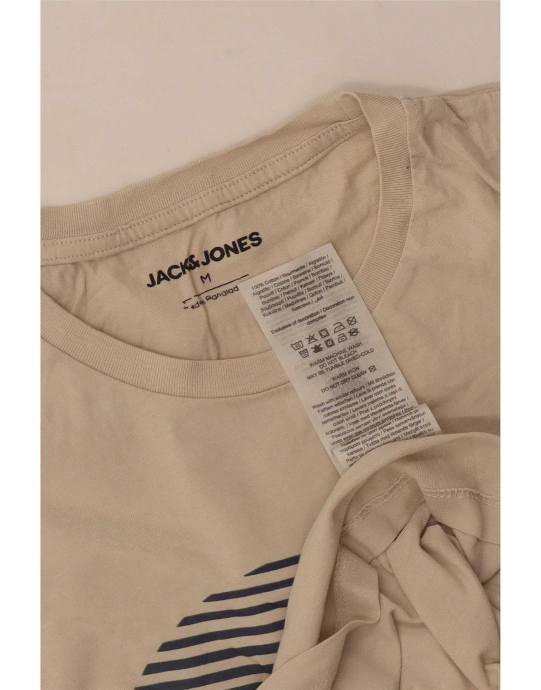 Мужская футболка с рисунком Jack & Jones, хлопковый топ среднего размера, белый цвет