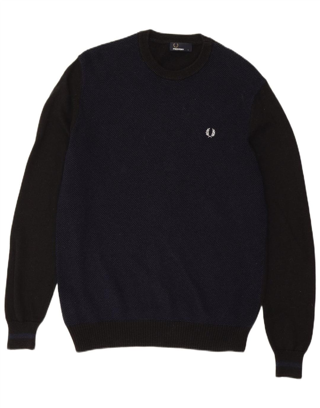Мужской джемпер с круглым вырезом Fred Perry, большой темно-синий шерстяной свитер с цветными блоками