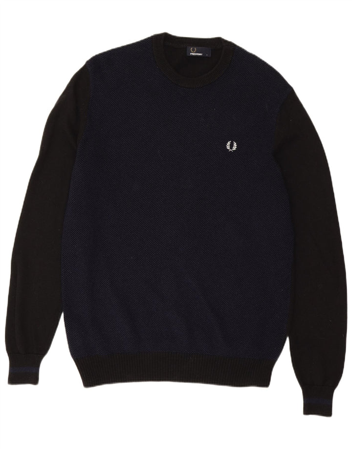 Мужской джемпер с круглым вырезом Fred Perry, большой темно-синий шерстяной свитер с цветными блоками