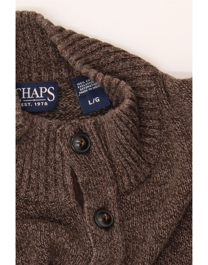 CHAPS Mens Button Neck Jumper Sweater Large Brown Cotton Vintage Chaps and Second-Hand Chaps from Messina Hembry 