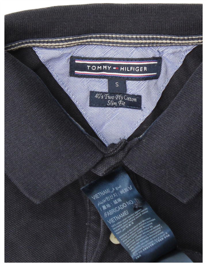TOMMY HILFIGER Мужская рубашка-поло приталенного кроя, маленький размер, темно-синий, хлопок