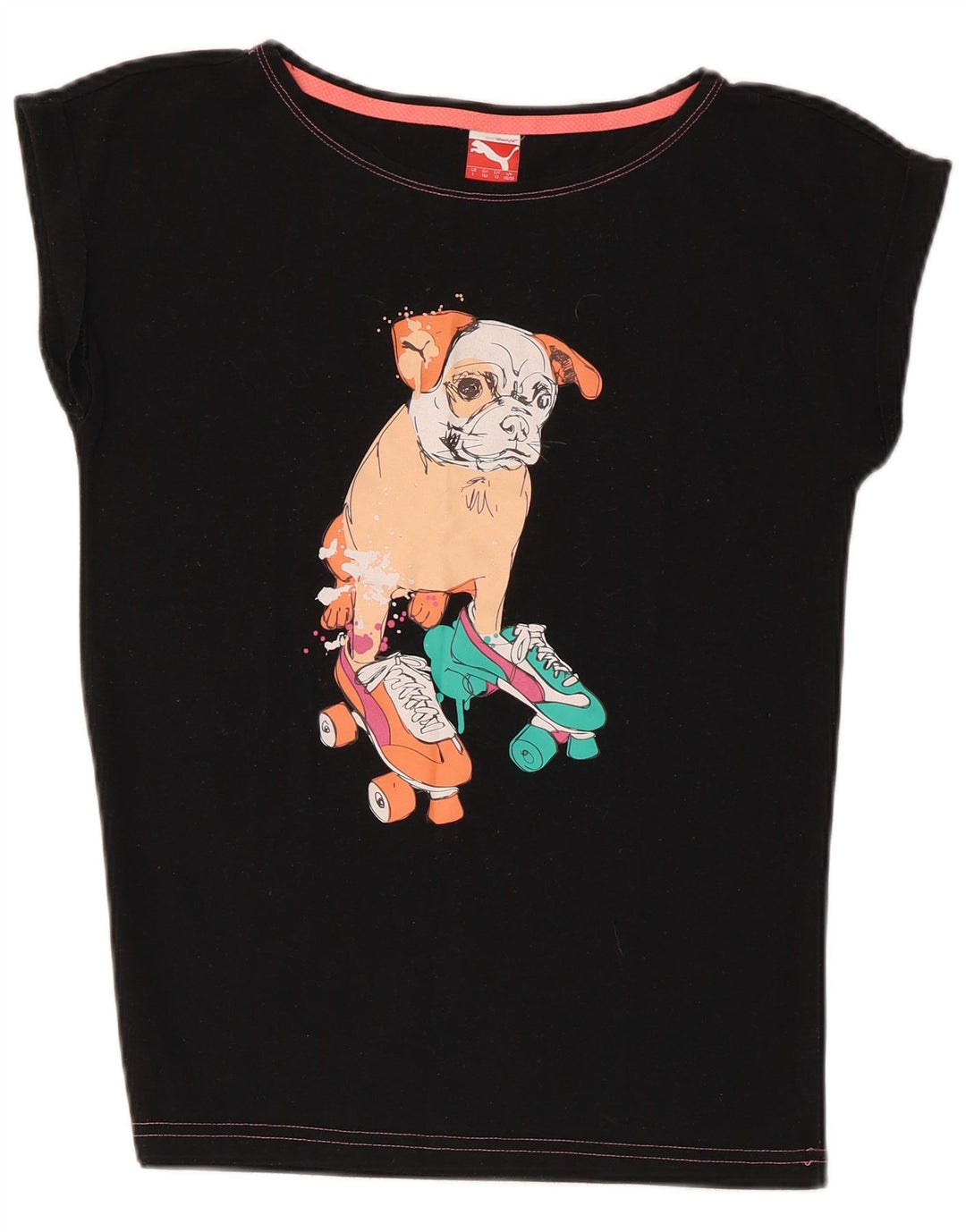 Футболка с рисунком PUMA для девочек, топ 11-12 лет, черная