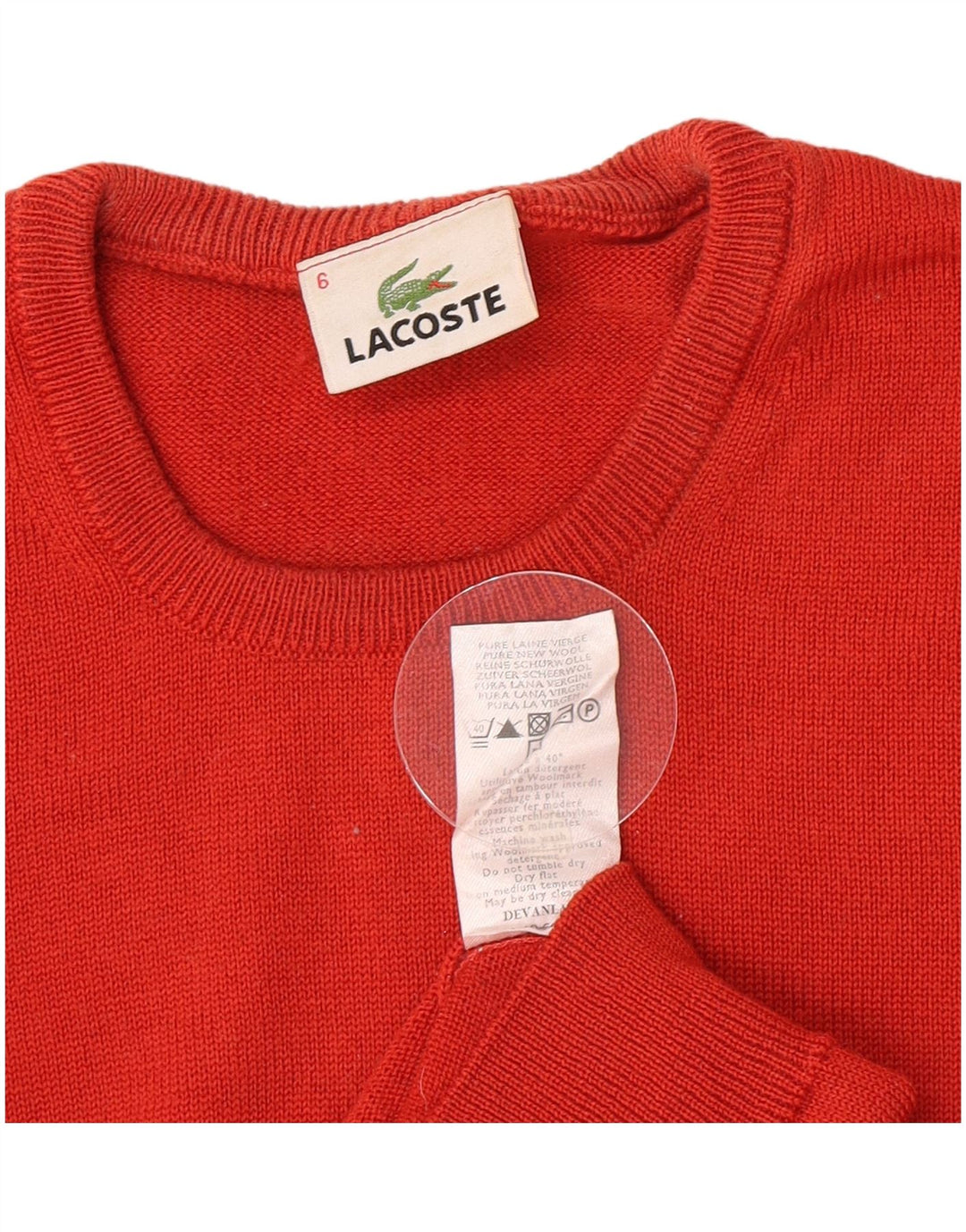 Мужской свитер Lacoste с круглым вырезом, размер 6 XL, красная шерсть из натуральной шерсти