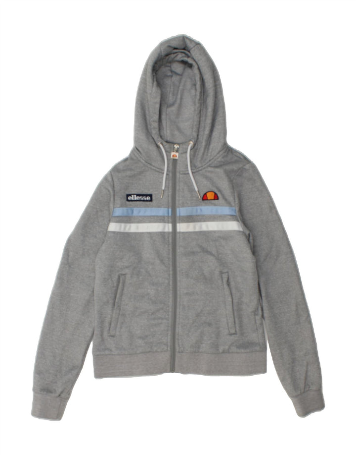 ELLESSE Womens Zip Hoodie Sweater UK 10 Small Grey Striped Polyester Vintage Ellesse and Second-Hand Ellesse from Messina Hembry 