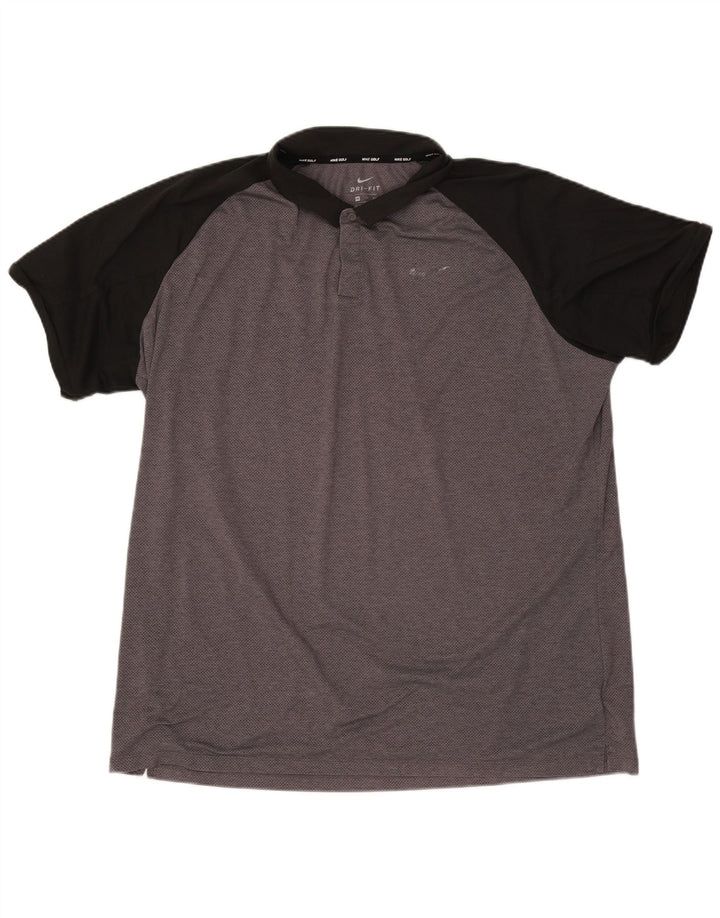 Мужская рубашка-поло Nike Dri Fit 2XL, серая, полиэстер с цветными блоками
