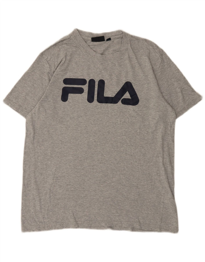 Мужская футболка с рисунком Fila, хлопковый топ среднего серого цвета с крапинками