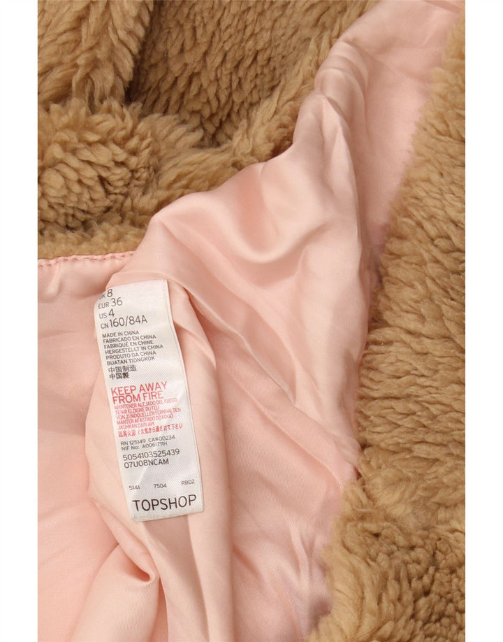 TOPSHOP Womens Oversized Faux Fur Overcoat UK 8 Small Beige Polyester