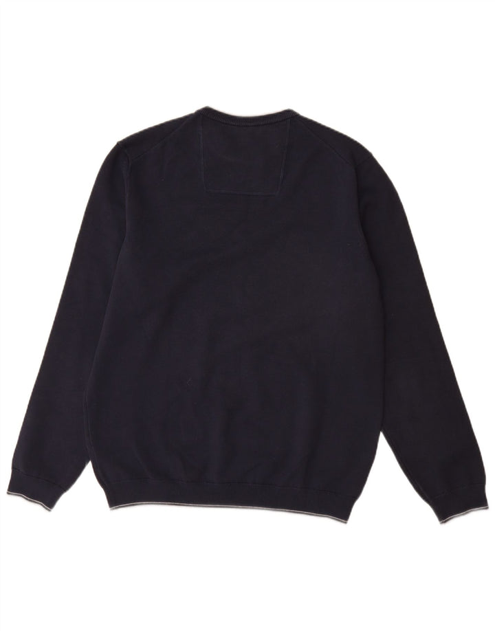 Мужской джемпер с круглым вырезом HUGO BOSS, большой темно-синий хлопковый свитер