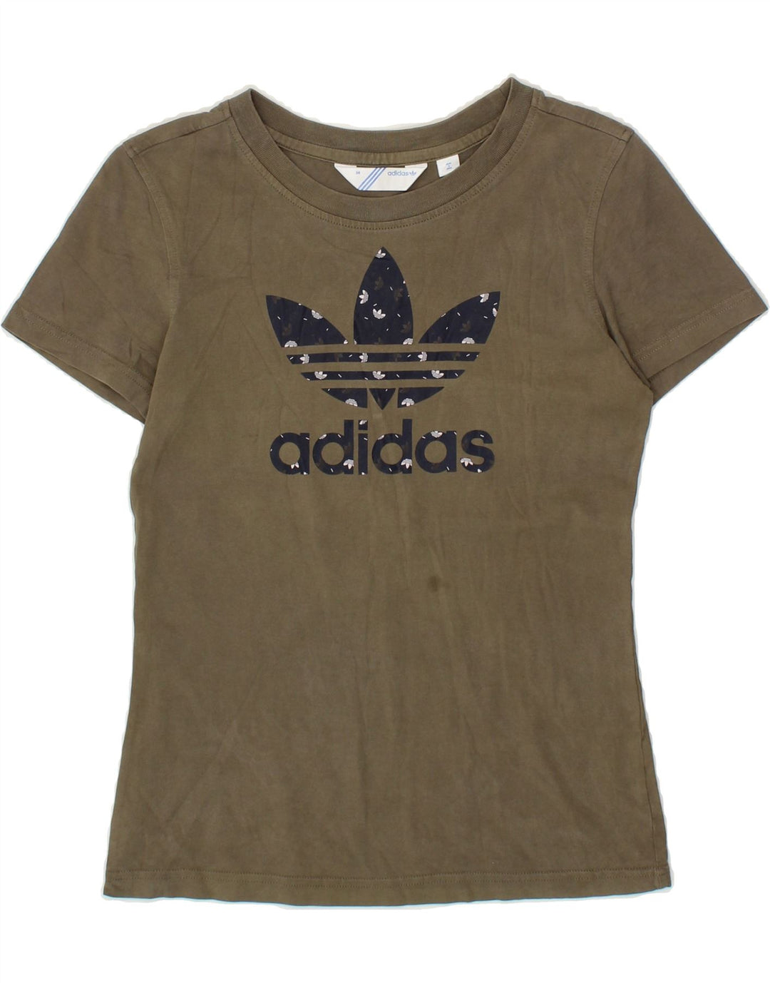 ADIDAS Womens Graphic T-Shirt Top EU 38 Medium Khaki Cotton Vintage Adidas and Second-Hand Adidas from Messina Hembry 