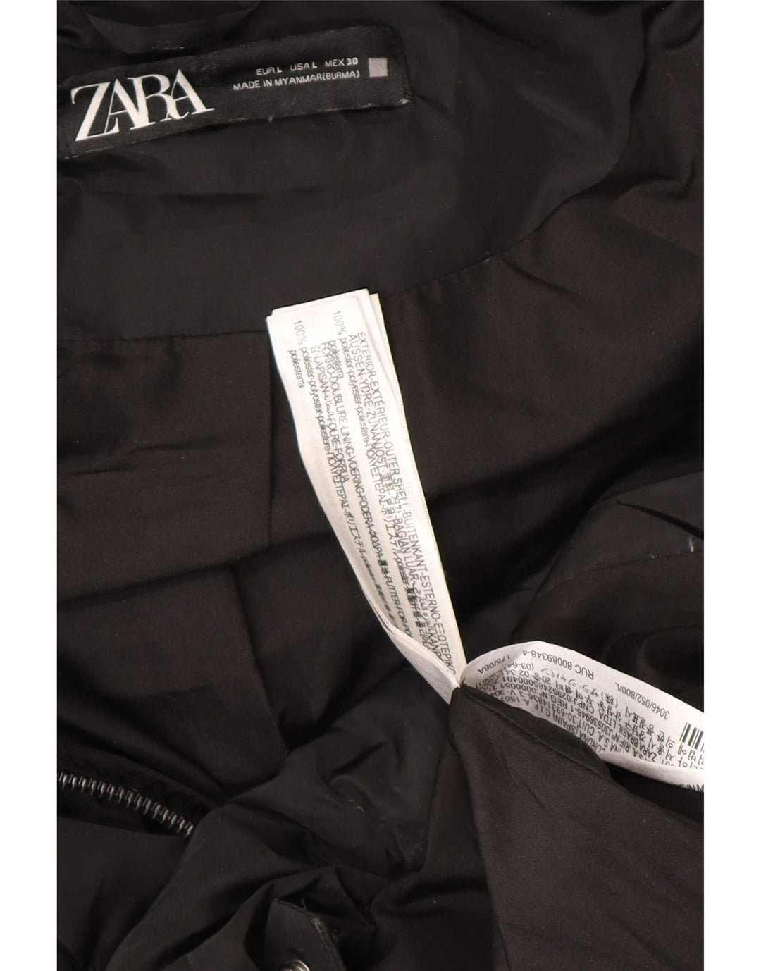 Женское стеганое пальто с капюшоном Zara UK 16, большой черный полиэстер
