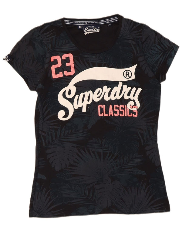 Женская футболка с рисунком Superdry Top UK 10, маленькая черная хлопковая футболка с цветочным принтом