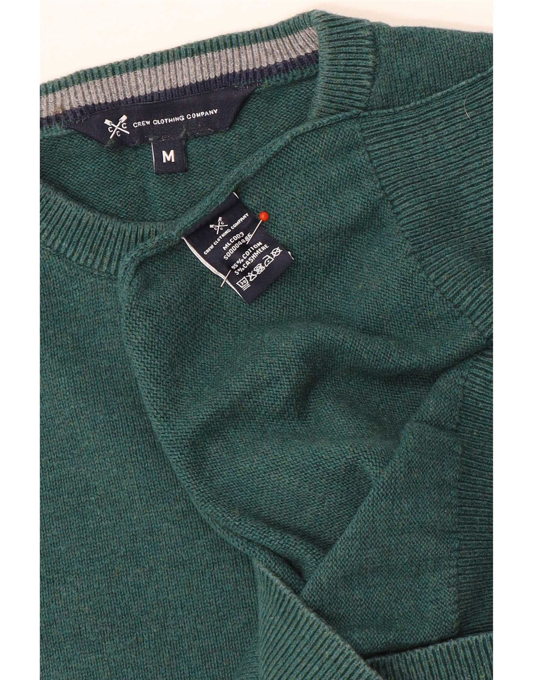 Crew Clothing Мужской джемпер с воротником из хлопка среднего зеленого цвета
