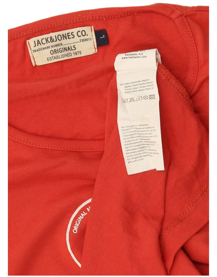 Мужской топ с длинным рукавом JACK & JONES, большой оранжевый хлопок, с рисунком