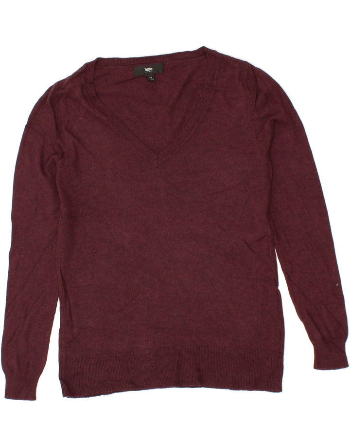 MOSSIMO Womens V-Neck Jumper Sweater UK 12 Medium Burgundy Nylon Vintage Mossimo and Second-Hand Mossimo from Messina Hembry 