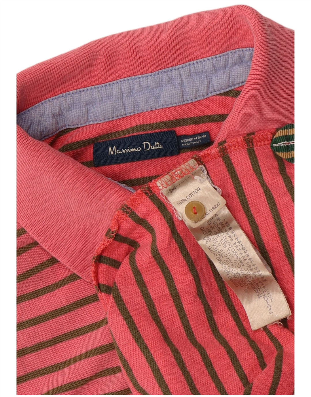 Мужская рубашка-поло Massimo Dutti из хлопка в розовую полоску среднего размера
