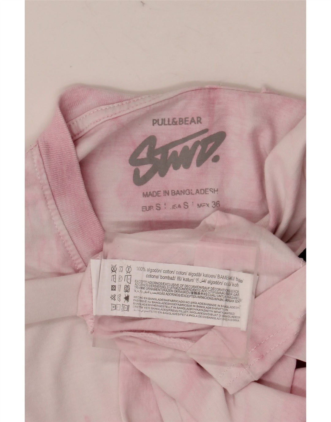 Мужская футболка с рисунком PULL & BEAR, маленький розовый хлопковый принт тай-дай