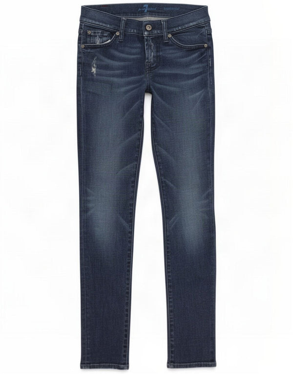 7 For All Mankind Женские потертые узкие джинсы W26 L30, синий хлопок