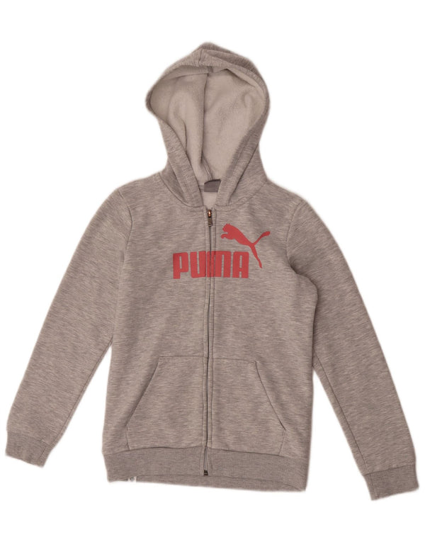 Свитер с капюшоном и молнией с графическим рисунком для девочек Puma, 11–12 лет, серый хлопок с крапинками