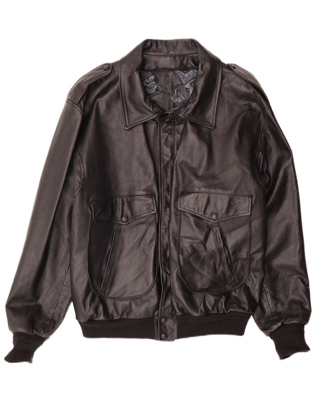 Винтажная мужская кожаная куртка-бомбер в стиле милитари, Великобритания 42 XL, черная