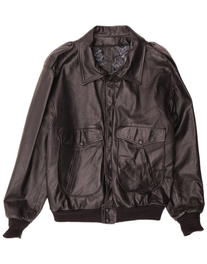 Винтажная мужская кожаная куртка-бомбер в стиле милитари, Великобритания 42 XL, черная