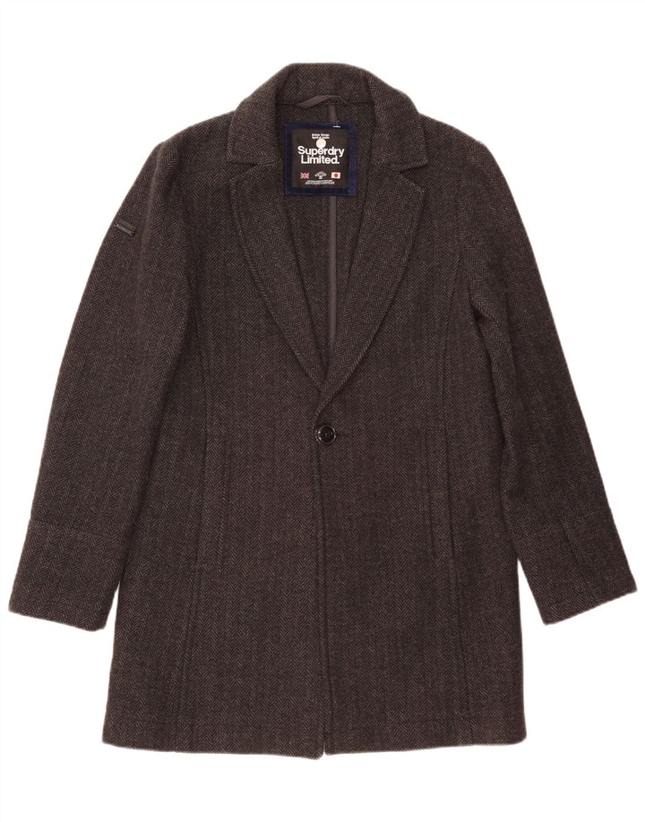 Мужское пальто Superdry XS серое из шерсти в елочку