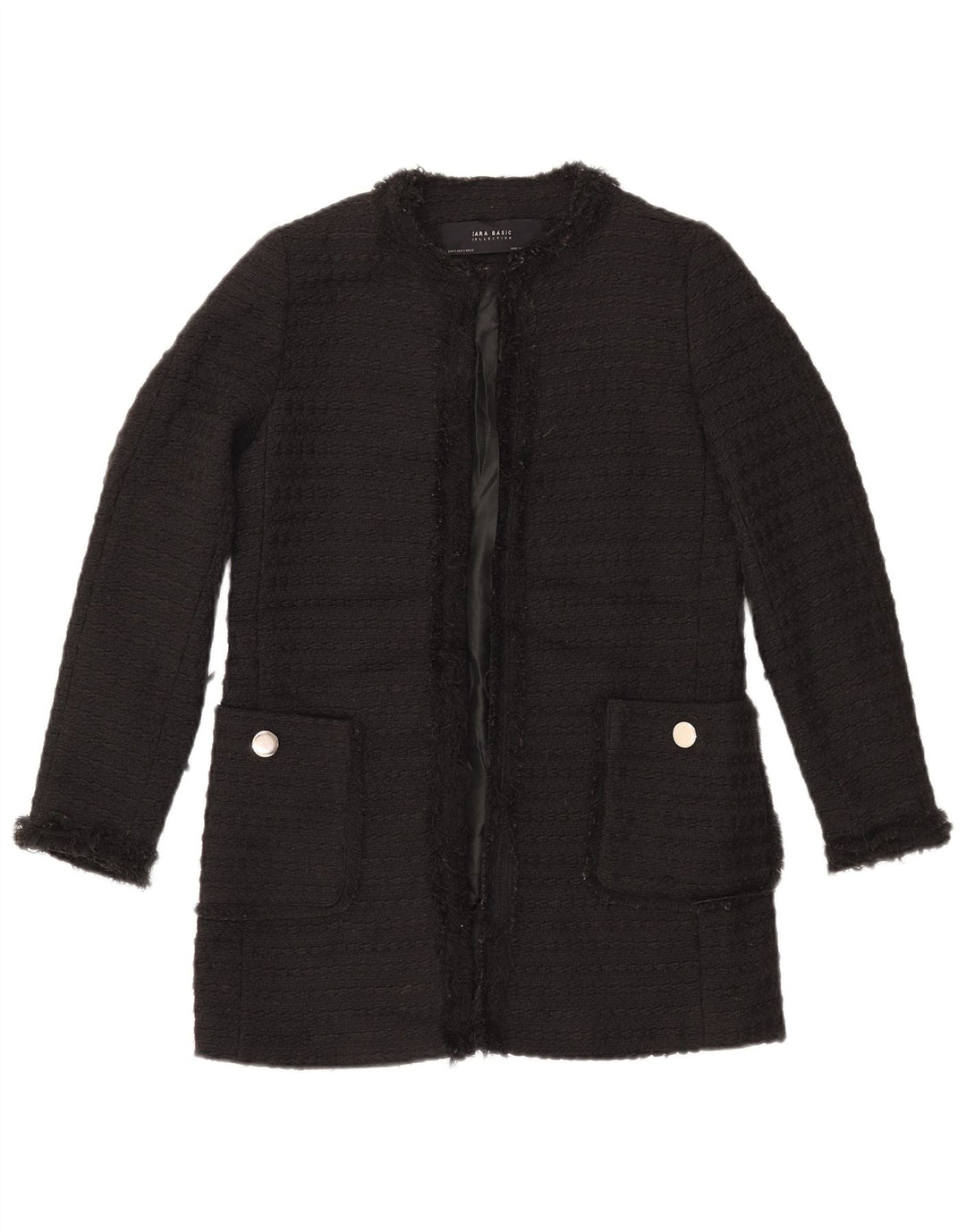 Женский удлиненный открытый пиджак ZARA UK 10, маленький черный полиэстер