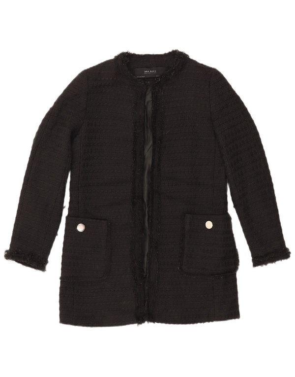 Женский удлиненный открытый пиджак ZARA UK 10, маленький черный полиэстер