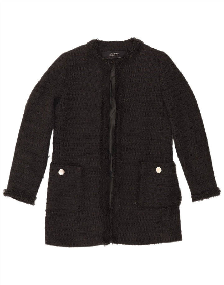 Женский удлиненный открытый пиджак ZARA UK 10, маленький черный полиэстер