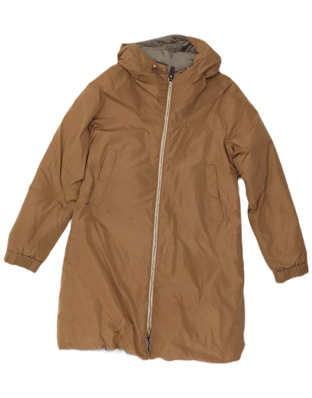 Женское двустороннее стеганое пальто с капюшоном Max Mara UK 10, маленькое бежевое из полиамида