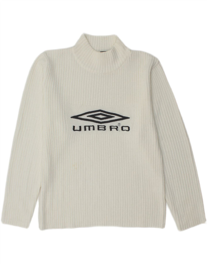 Женский свитер UMBRO с высоким воротником и рисунком, Великобритания 16, средний белый акрил