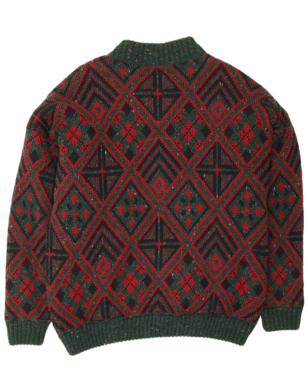 Tobia System Mens Cardigan Sweater IT 52 Large Green Geometric Wool