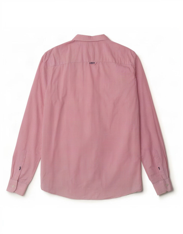 Crew Clothing Мужская классическая рубашка среднего размера из хлопка в мелкую клетку розового цвета