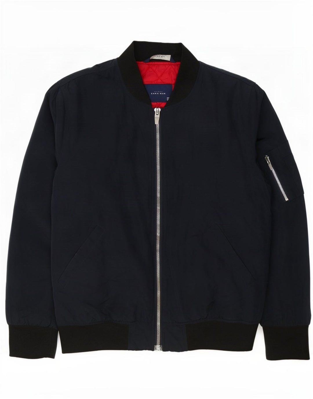 Мужская куртка-бомбер Zara UK 40, большая темно-синяя, полиэстер с цветными блоками