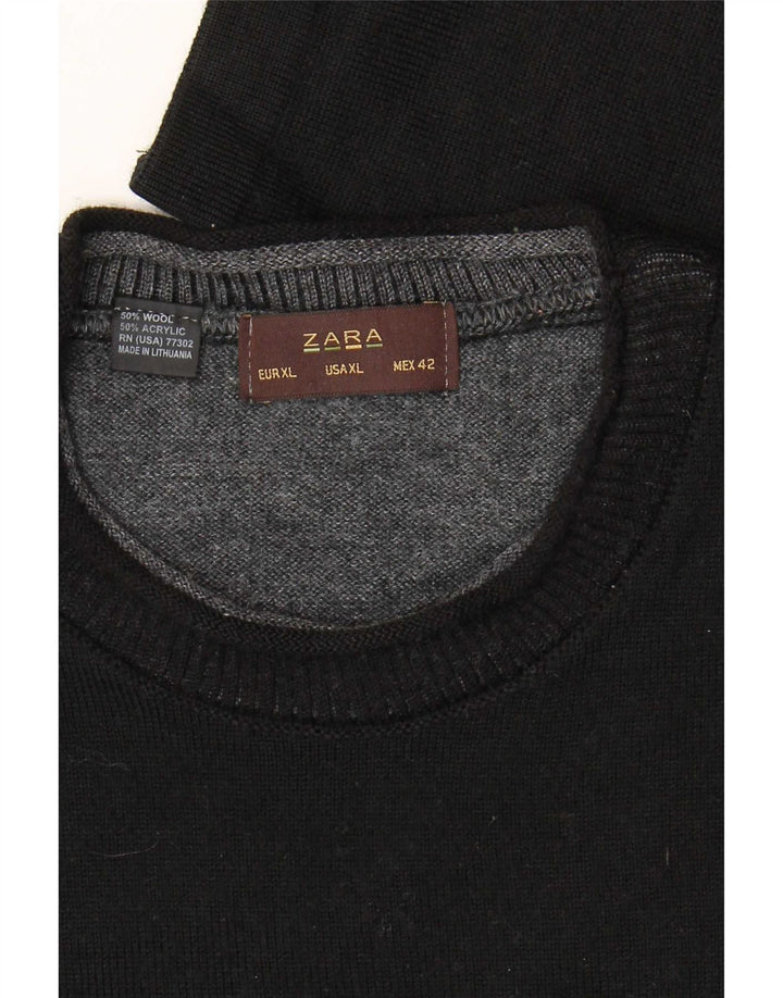 Мужской джемпер с круглым вырезом Zara XL, черная шерсть