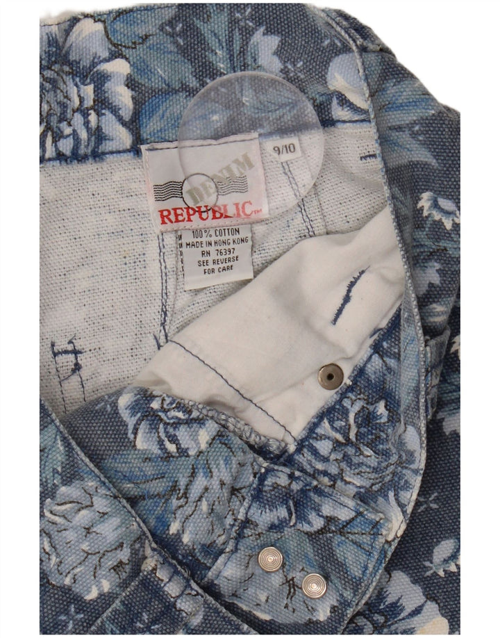 ВИНТАЖНЫЕ джинсовые шорты с высокой талией для девочек 9–10 лет W26, темно-синие с цветочным принтом