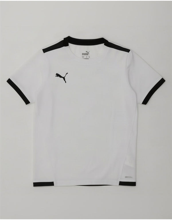 Футболка Puma для мальчиков, топ 7–8 лет, белый полиэстер с цветными блоками