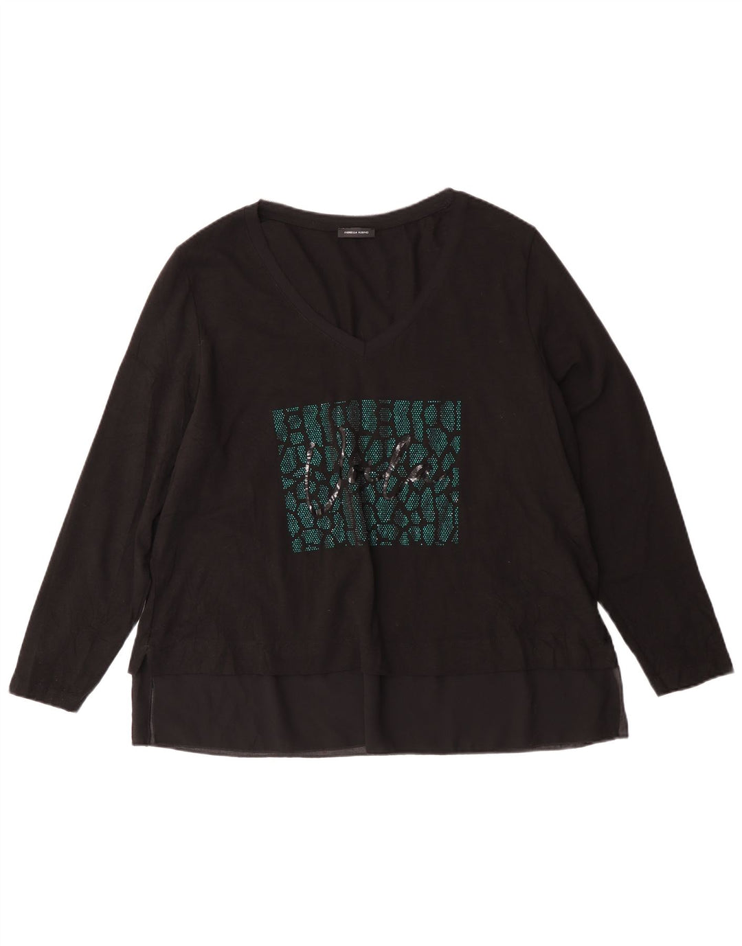 Женский топ Fiorella Rubino с длинным рукавом и графикой, Великобритания 14, средний черный хлопок