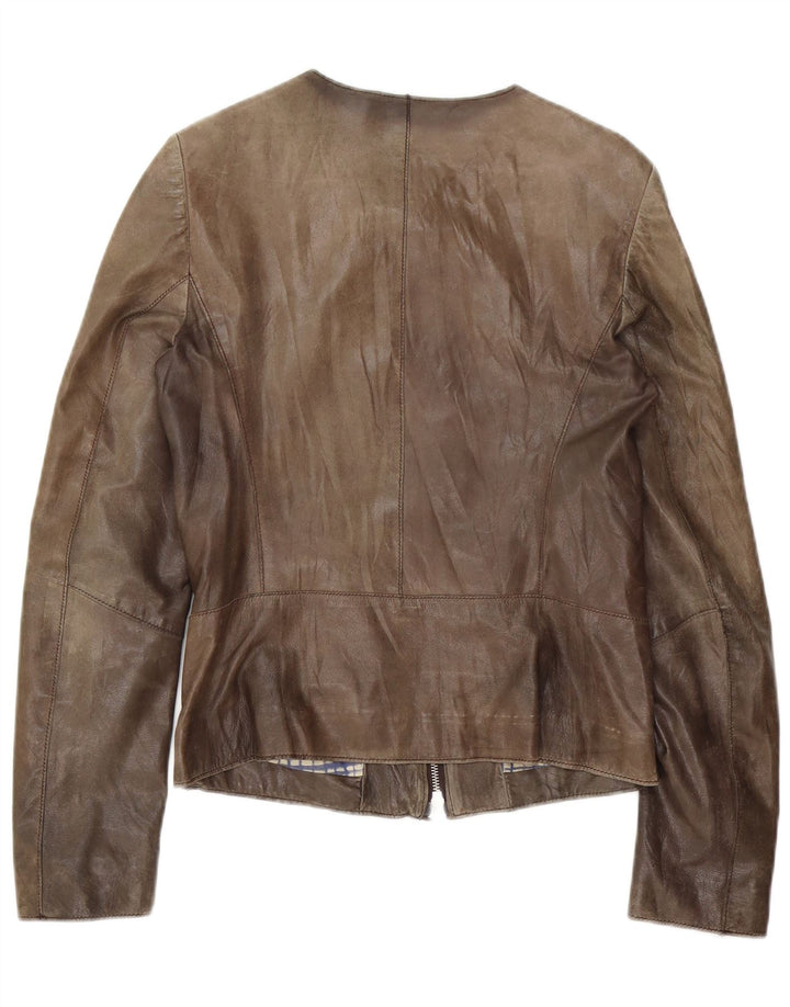 Винтажная женская кожаная куртка UK 10, маленькая коричневая