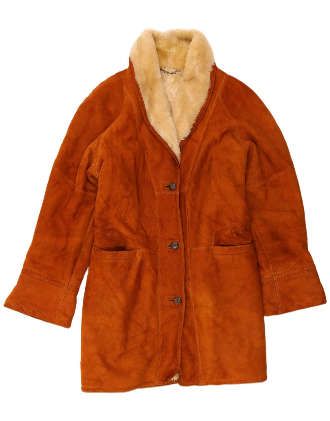 Винтажная женская дубленка свободного кроя IT 48 XL Коричневая кожа