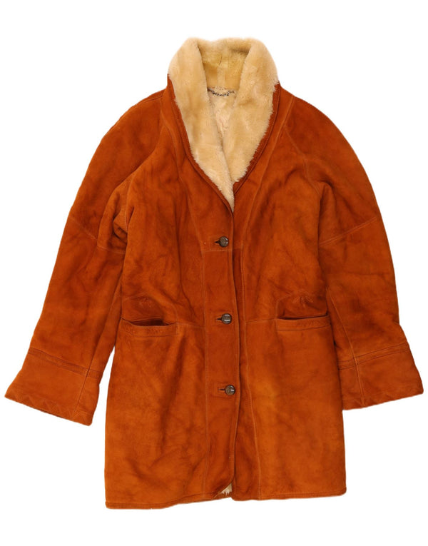 Винтажная женская дубленка свободного кроя IT 48 XL Коричневая кожа