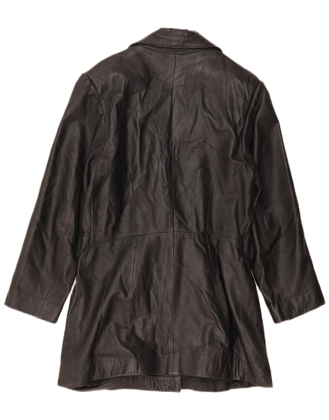 ВИНТАЖНОЕ женское кожаное пальто UK 14, большое черное кожаное