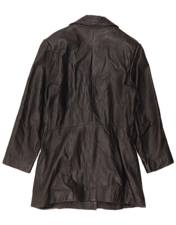 ВИНТАЖНОЕ женское кожаное пальто UK 14, большое черное кожаное