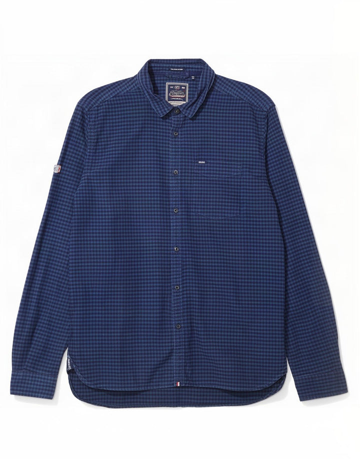 Мужская рубашка Superdry 2XL, темно-синяя, хлопок в мелкую клетку