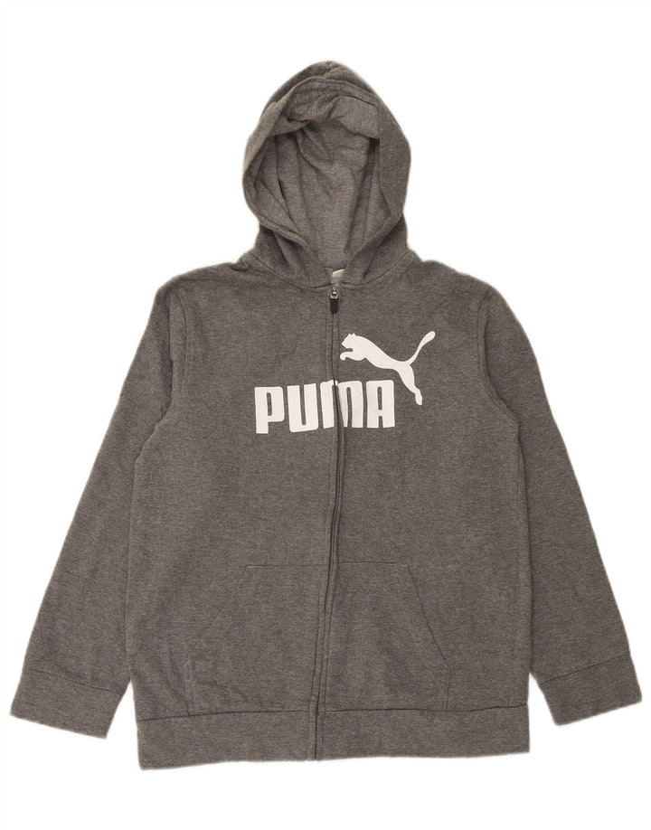 Свитер с капюшоном на молнии с графическим рисунком для мальчиков PUMA, 12–13 лет, большой размер, серый хлопок