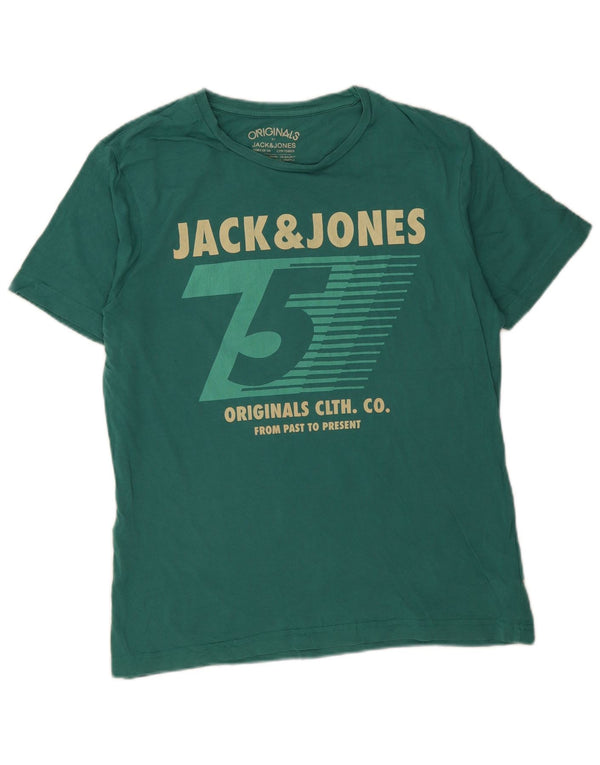 Jack & Jones Mens Graphic T-Shirt Top XL Green Cotton