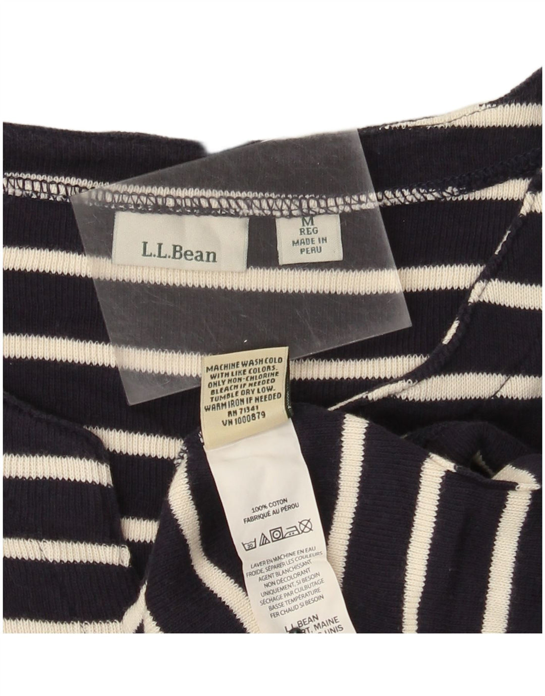 Женская футболка L.L.Bean Top UK 12 Medium Navy Blue Striped Cotton