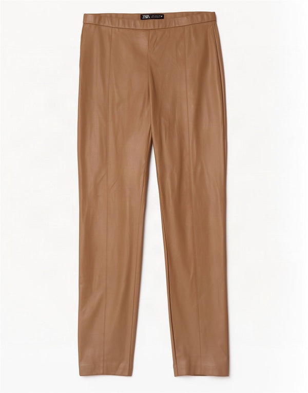 Женские узкие брюки из искусственной кожи Zara, большие W30 L28, бежевые, полиуретан