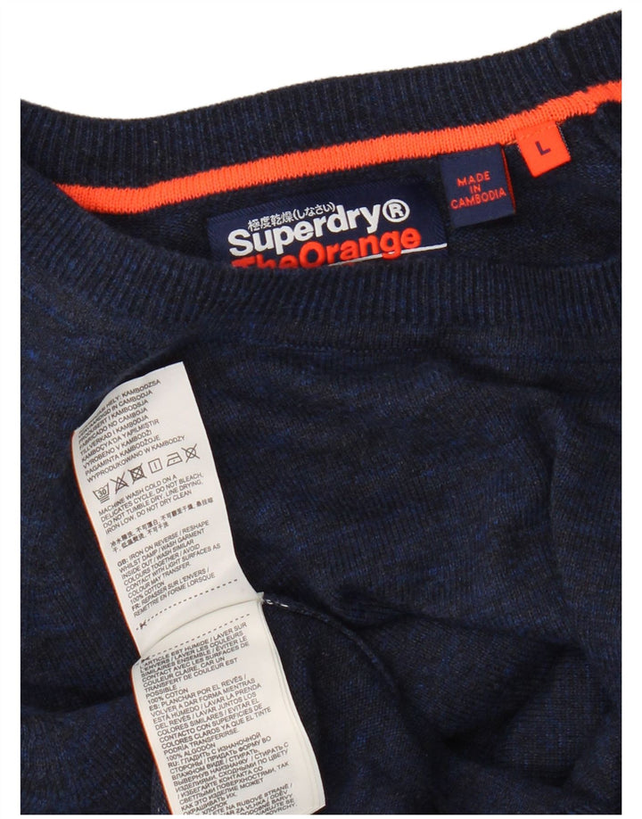 Мужской джемпер с круглым вырезом Superdry, большой синий хлопковый свитер