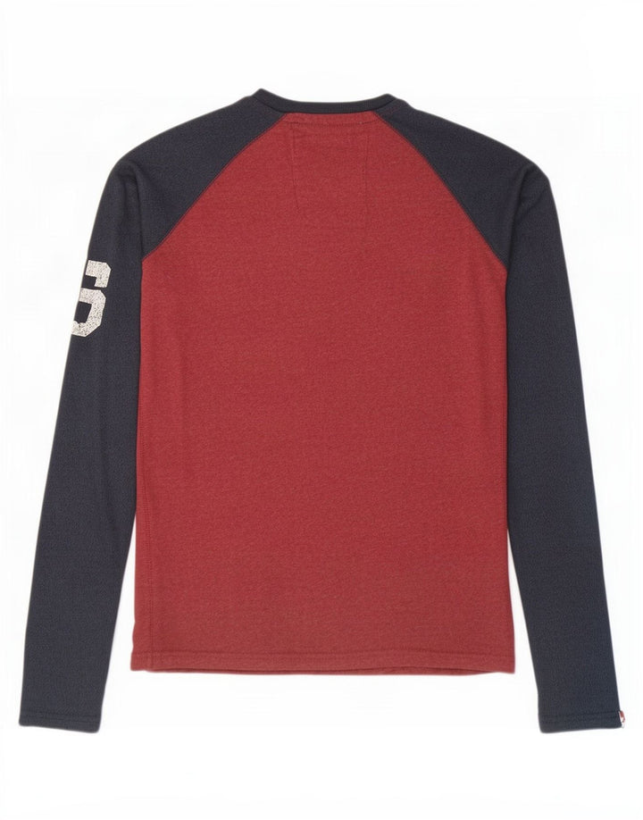 Мужской топ с рисунком Superdry, хлопок с длинными рукавами, средний красный, с цветными блоками